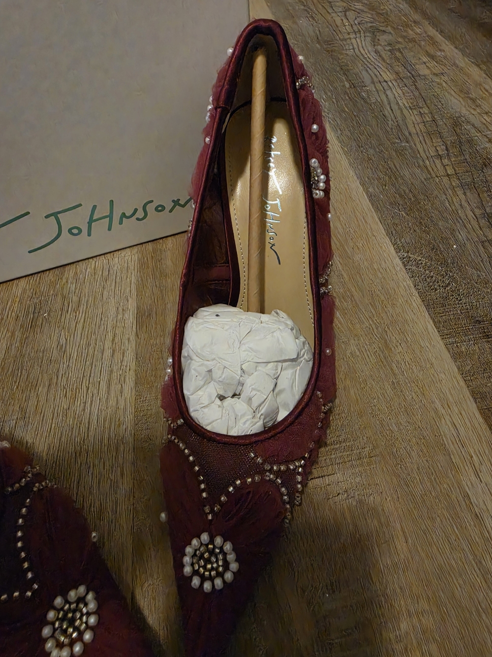 Betsey Johnson Women's Burgundy Pearl Embellished Pointed Toe Pumps - Picture 5 of 7